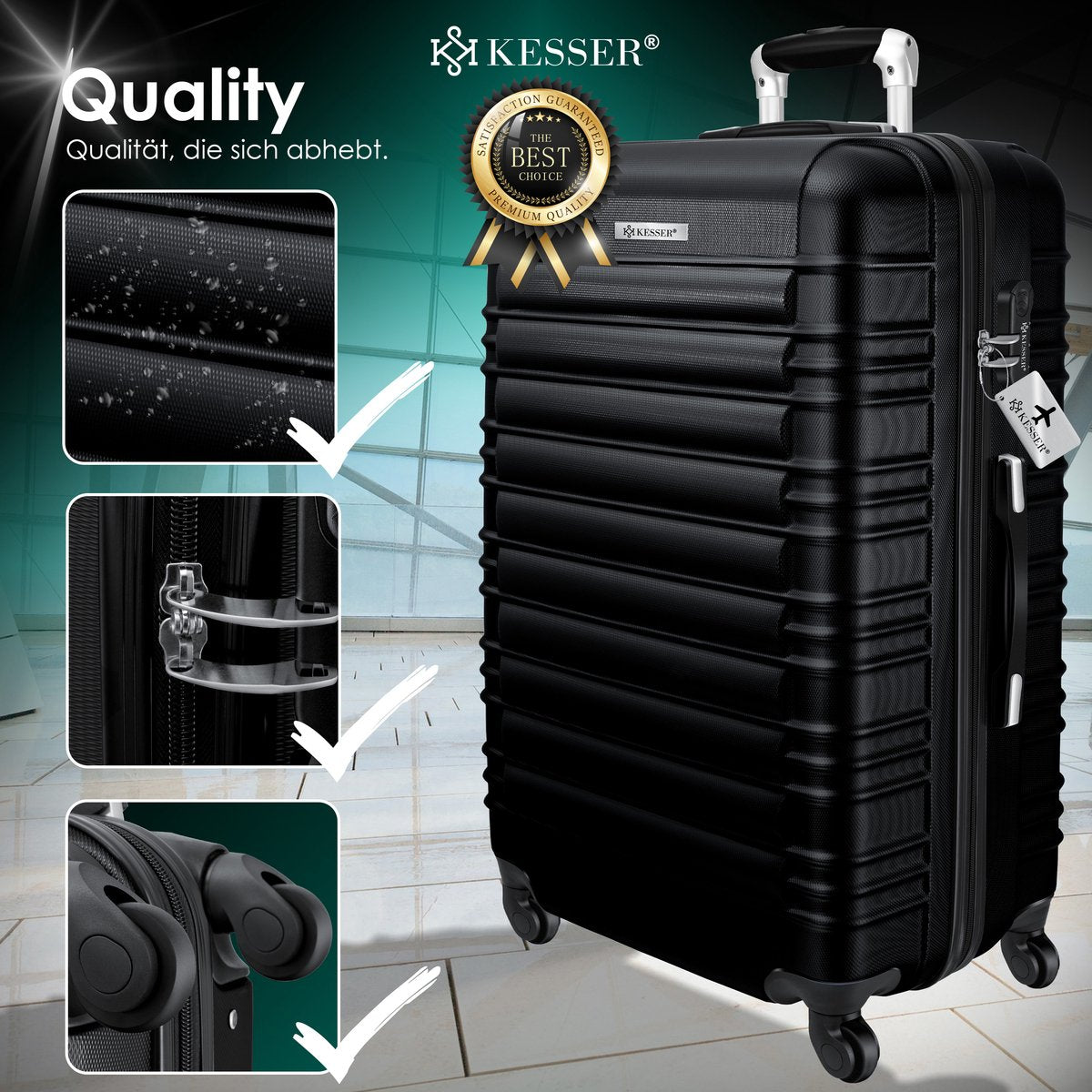 KESSER® 1x Koffer Incl. Bagageweger + Bagagelabel - Reiskoffer met 4 Wielen en Cijferslot, ABS Hardcase, Telescopisch handvat Trolley Bagagerolkoffer- 75cm - 120L, Zwart