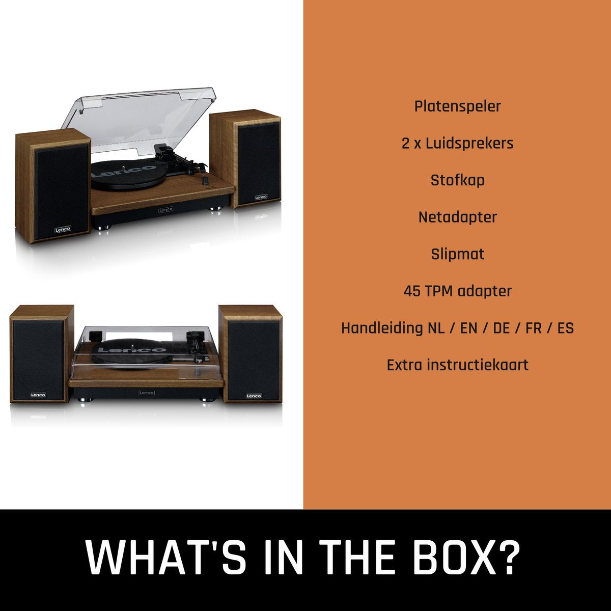 Lenco Platenspeler met Bluetooth - Twee externe Speakers - Auto-stop - LS-100WD -Hout •