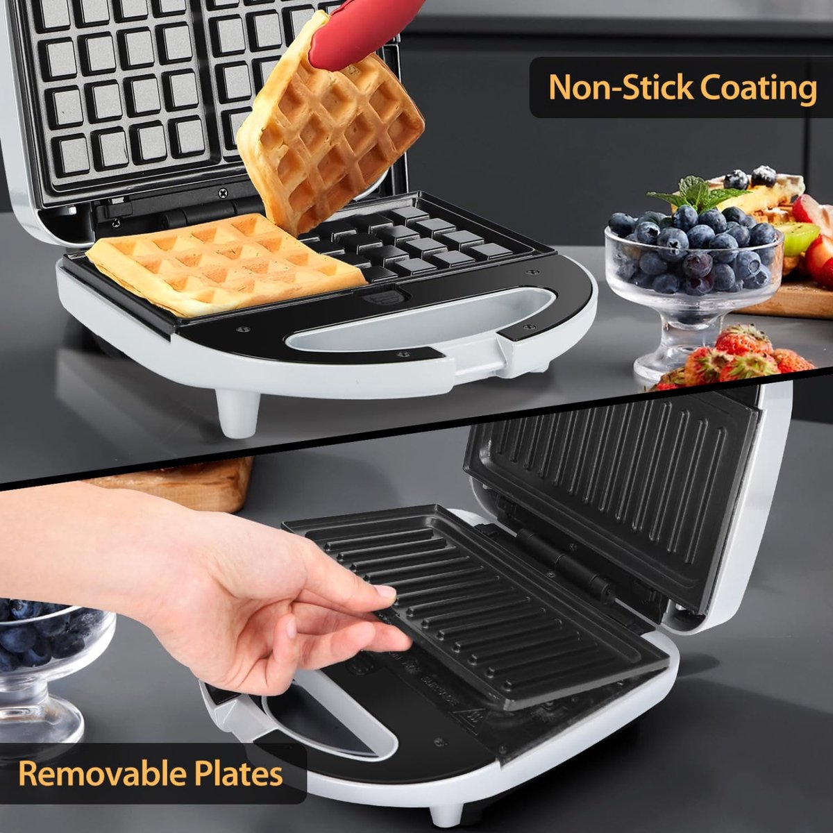 Aigostar 301IO Grace - Tosti ijzer - 3 in 1 Wafelijzer - Tosti Apparaat - Contact Grill - 750W - Grijs