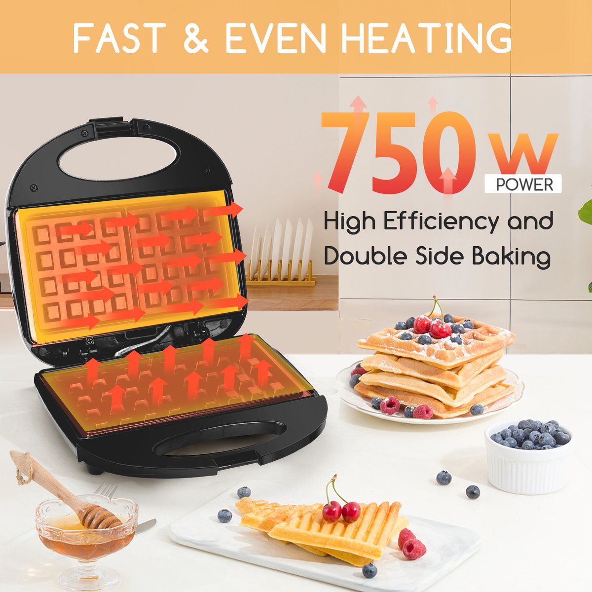 Aigostar Wafelijzer - Anti-Aanbaklaag - 750W - RVS •