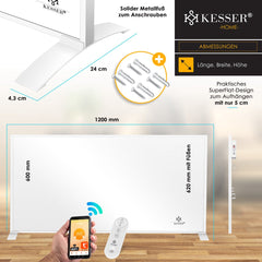 KESSER® Infrarood Verwarmingspaneel Energiebesparing Elektrische Kachel Vrijstaand & Wandmontage met Thermostaat & App Control - Paneelradiator Elektrische Verwarming Paneel - Convector Standvoeten - Wit / 700W