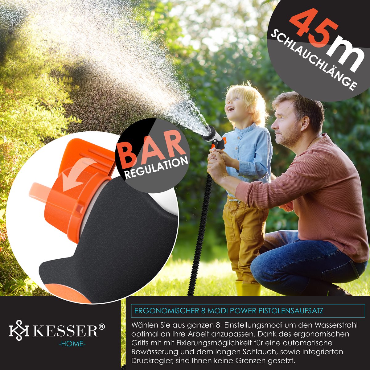 KESSER® Premium Tuinslang 45m - Uitrekbare Tuinslang - Zwart