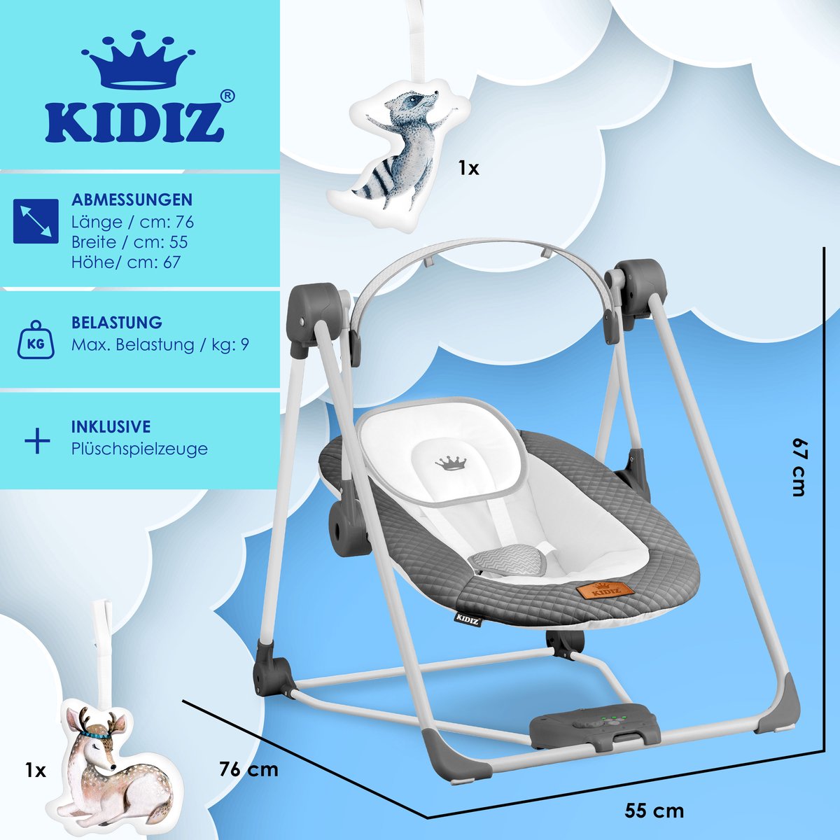 Wipstoel - Babyschommel - Baby Swing -  max 9kg - Antraciet - KIDIZ®
