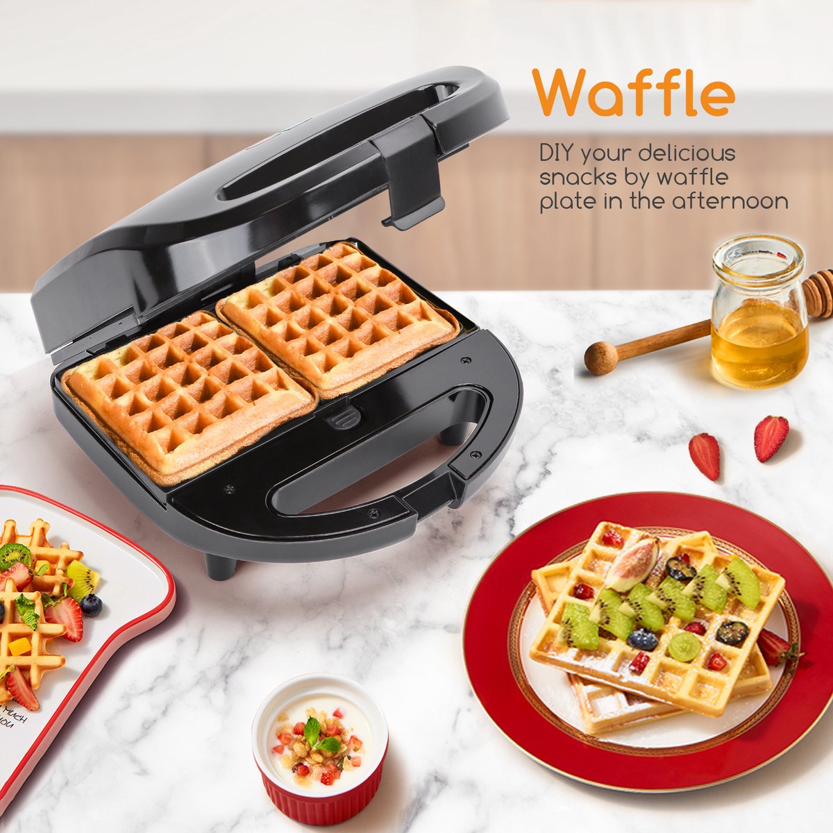 Tosti apparaat - Tosti ijzer - Contactgrill - Wafelijzer - 750W - Zwart - Aigostar