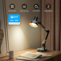 Aigostar 13AT0 - Bureaulamp - Verstelbaar - E27 - 1x40 watt - Tafellamp - met Schakelaar - Zwart - excl. lichtbron