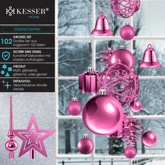 Kerstballen plastic 102-delige Kerstversiering Set - Kerstboomversiering Kerstboom Decoratie - Roze - KESSER®