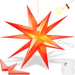 KESSER® LED Kerst Ster 3D, LED Verlichting met Timer, Kerstster Lampjes voor Binnen en Buiten, Kerstverlichting Advent Ster Verlichte Hangend, Warm Wit Licht - Rood / 35 cm, met Timer