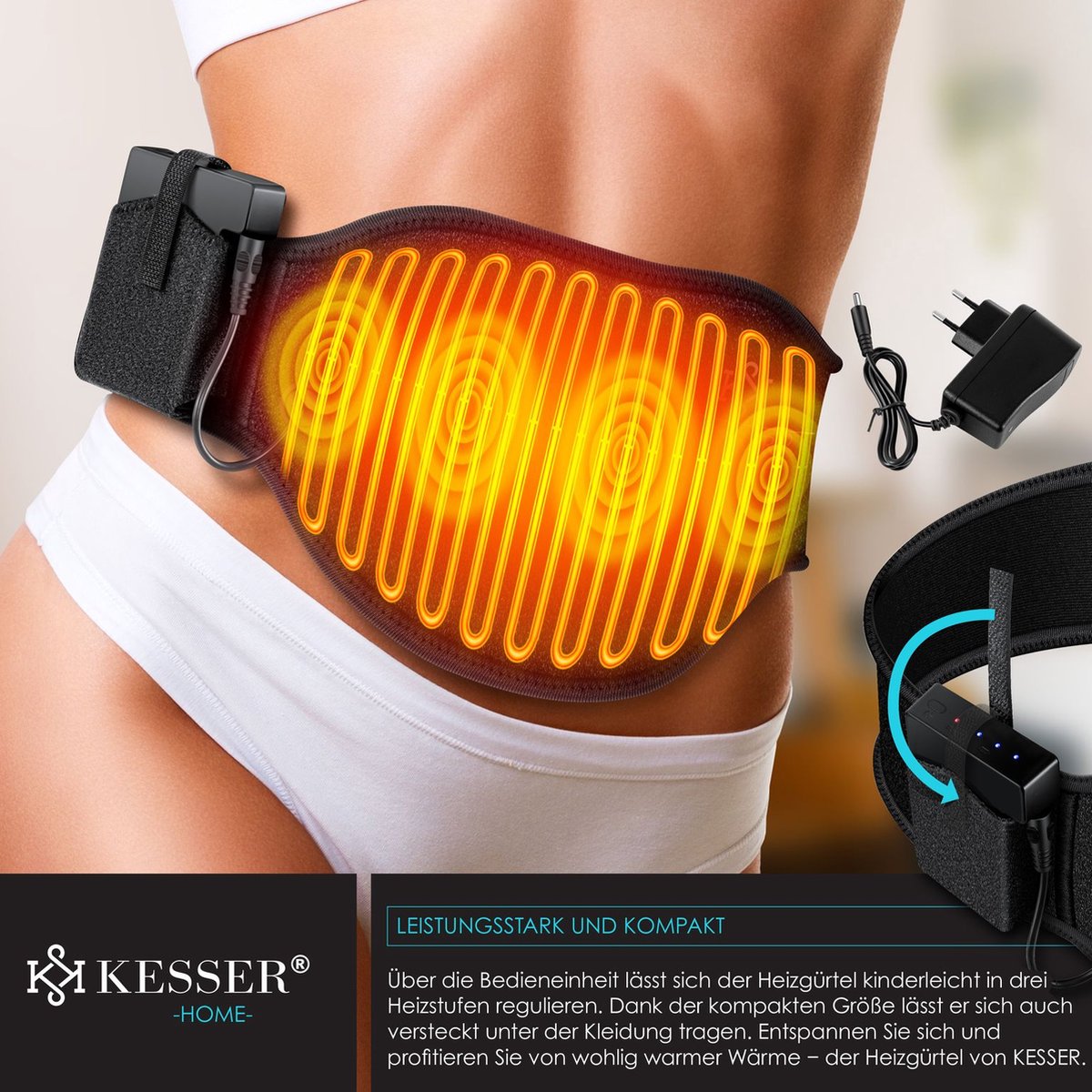 Warmteband - Verwarmde rugband - Warmtekussen - Zwart - KESSER®