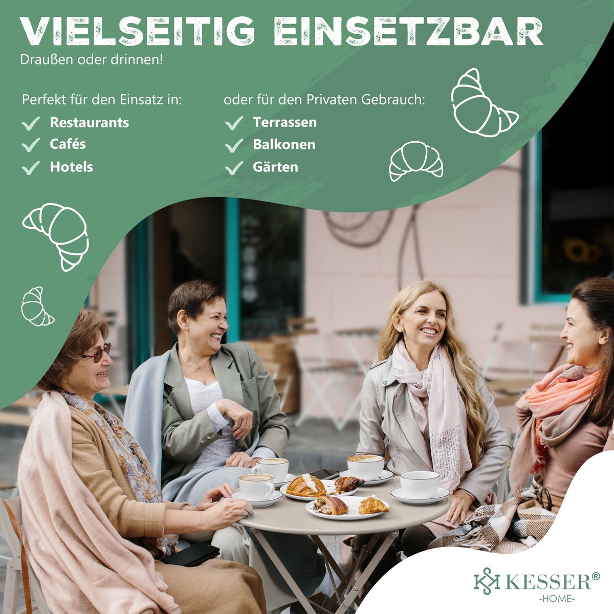 KESSER® Bistroset 3-delige Tafel met 2 inklapbaar stoelen - Balkonset Bistrotafel Bistrostoel Vouwmeubels Tuinset Zitgroep Metalen Tuintafel - Cappuccino
