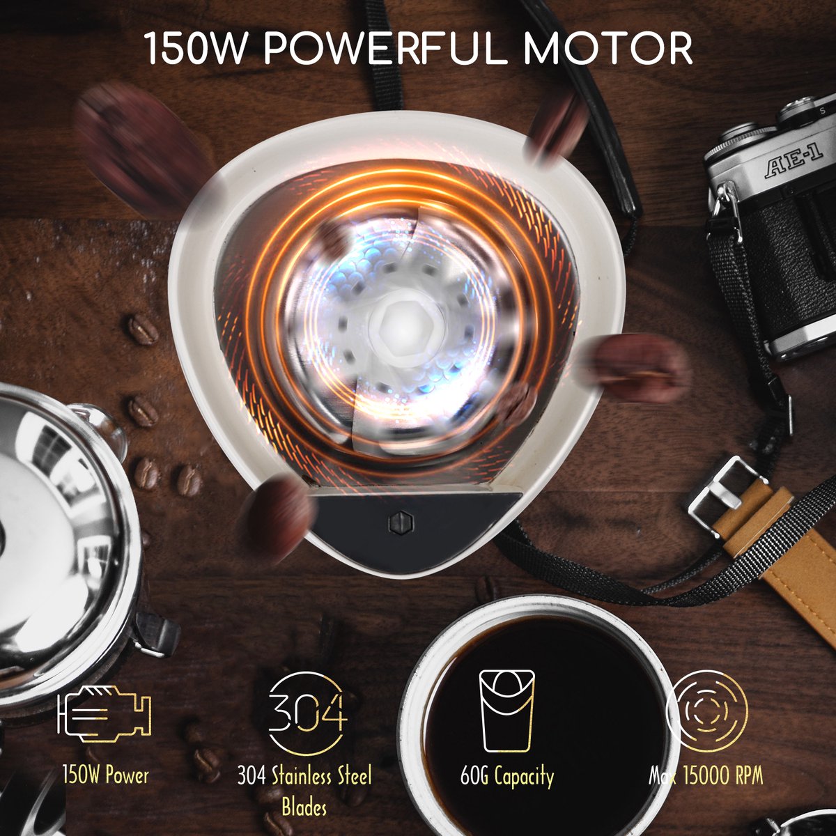 Aigostar Elektrische  Koffiemolen - koffiemaler - 150W - Wit •