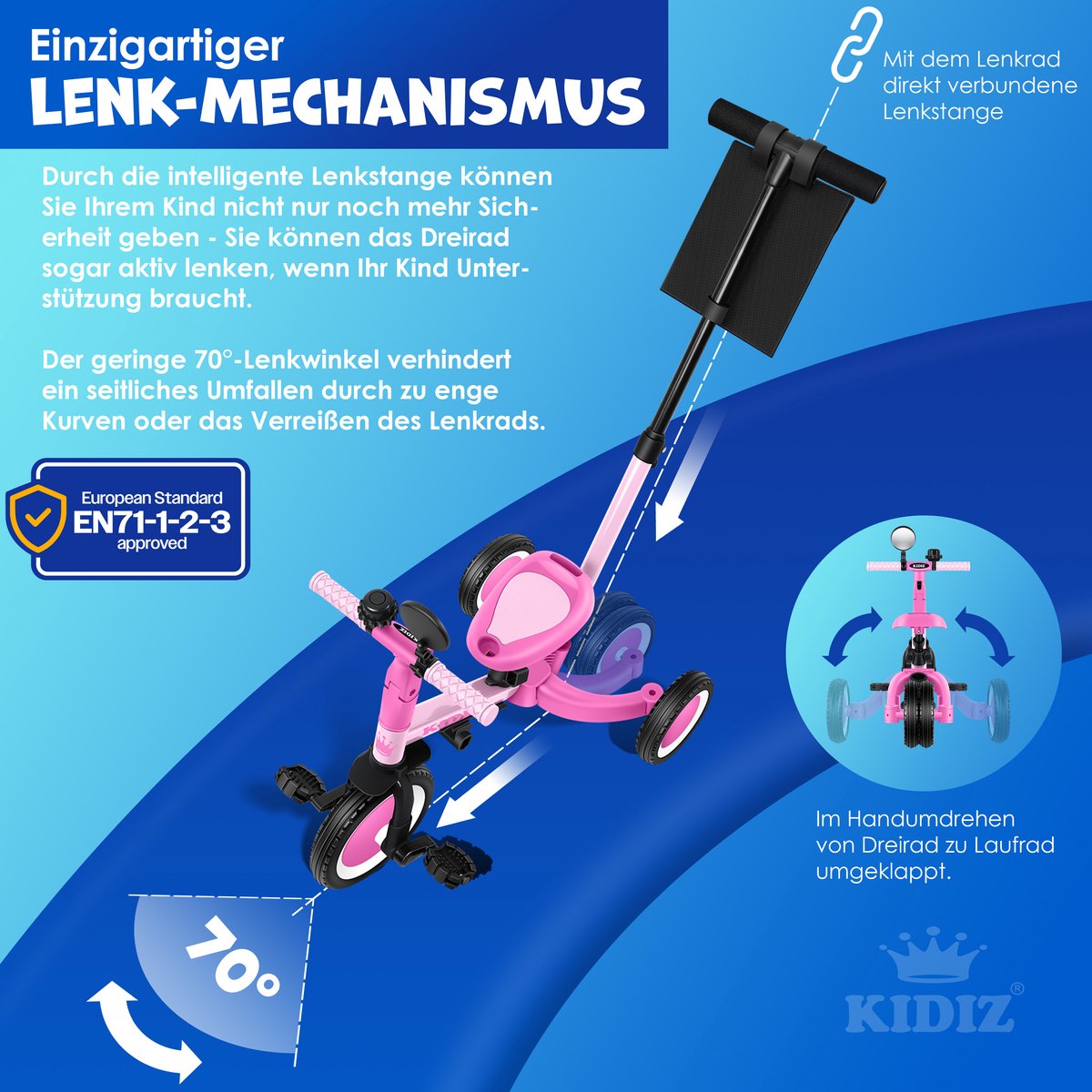 KIDIZ® Loopfiets 6in1 - Driewieler - Kinderfiets - 1-5 Jaar - Roze