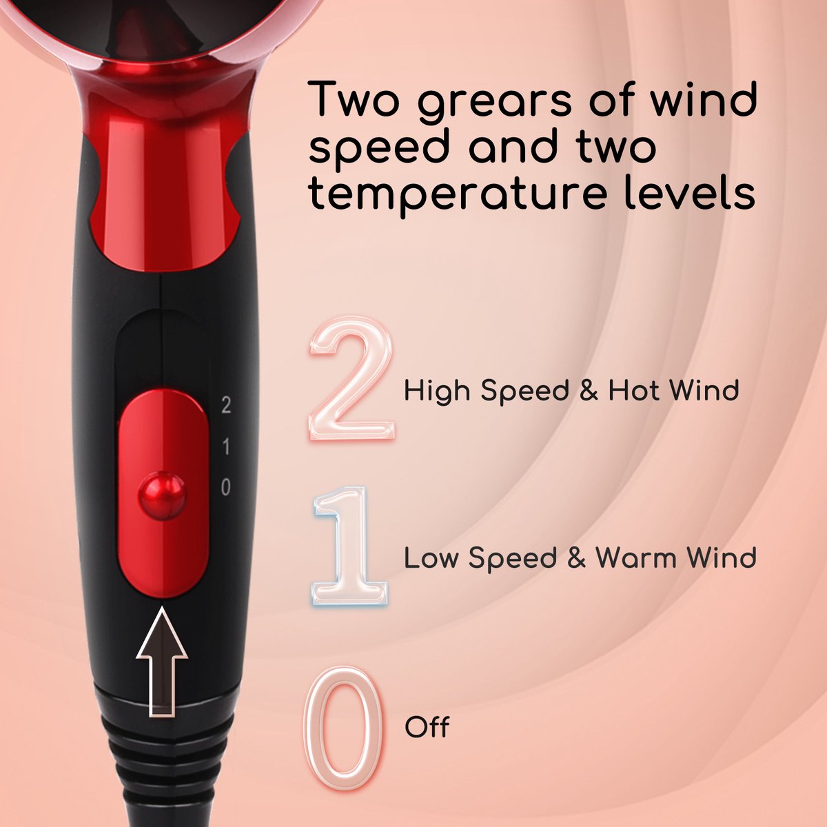 Fohn - Haardroger - Inklapbare Föhn - 1400W - Rood - Aigostar