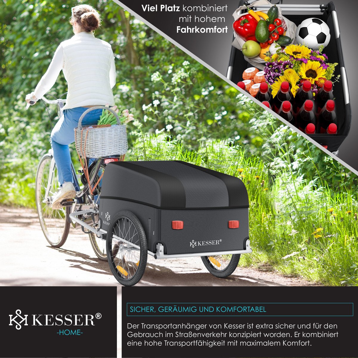 KESSER® Fietskar - Fietsaanhanger - Zwart / Antraciet •