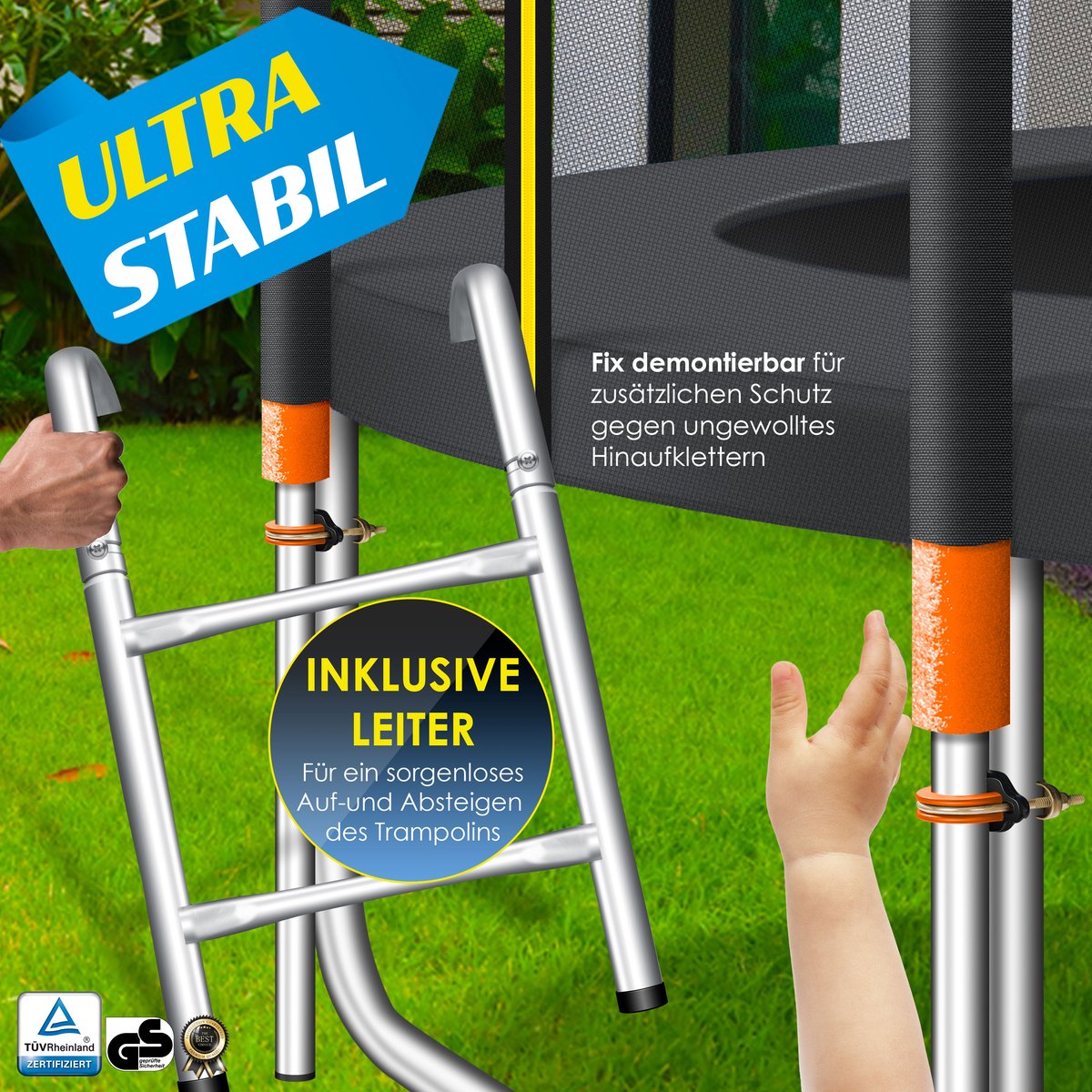 KESSER® Trampoline 305 cm - Veiligheidsnet en Ladder - tot 150 kg belasting - Oranje