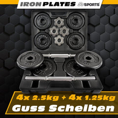 ScSPORTS® 20 kg Halterset - Dumbbell Set met koffer - korte halterstangen - Gietijzer - Gewichten •