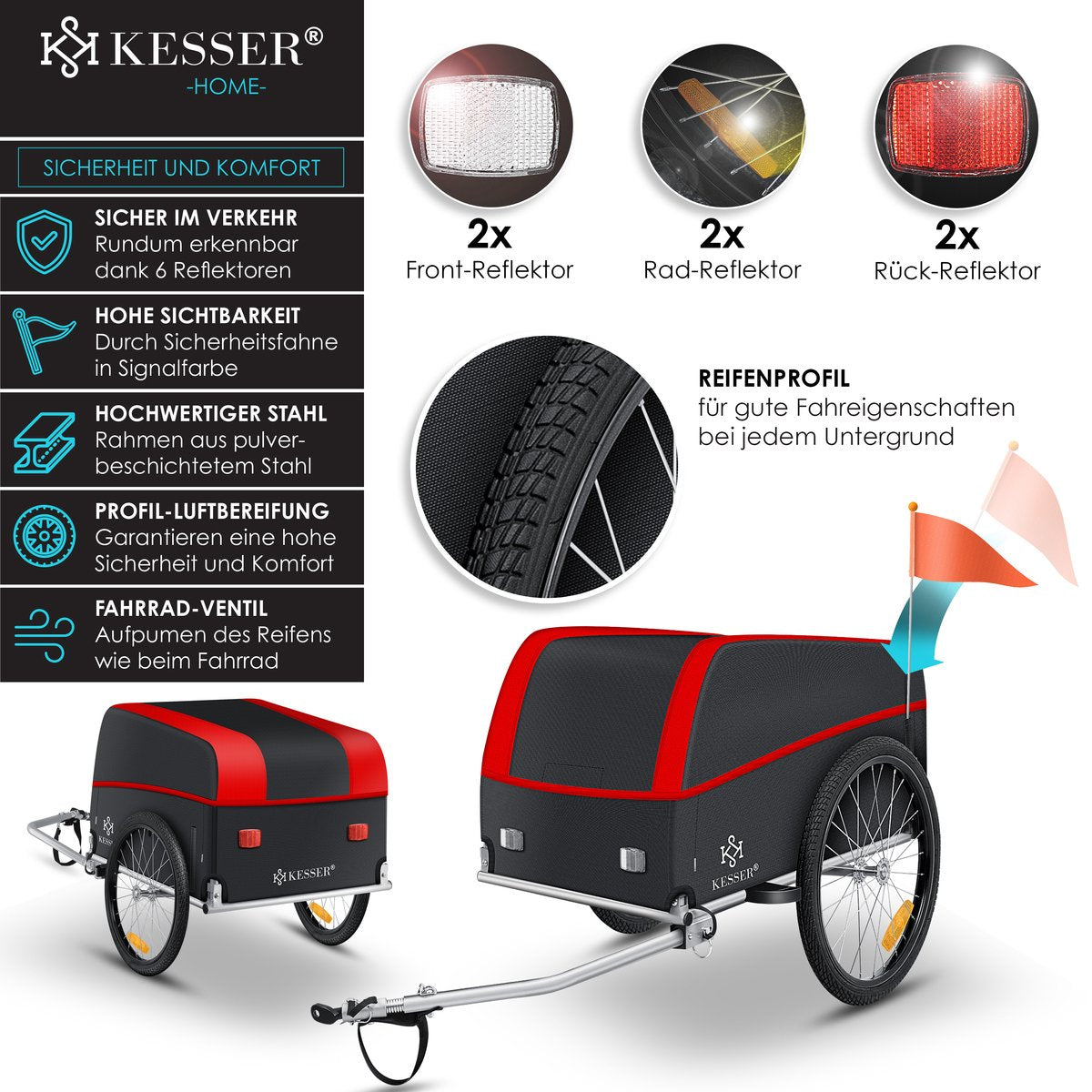 KESSER® Fietskar - Fietsaanhanger - Rood / Antraciet