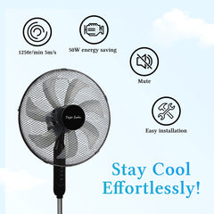 Taylow Swoden Statiefventilator - Ventilator Staand - Verstelbaar - 50W - Zwart