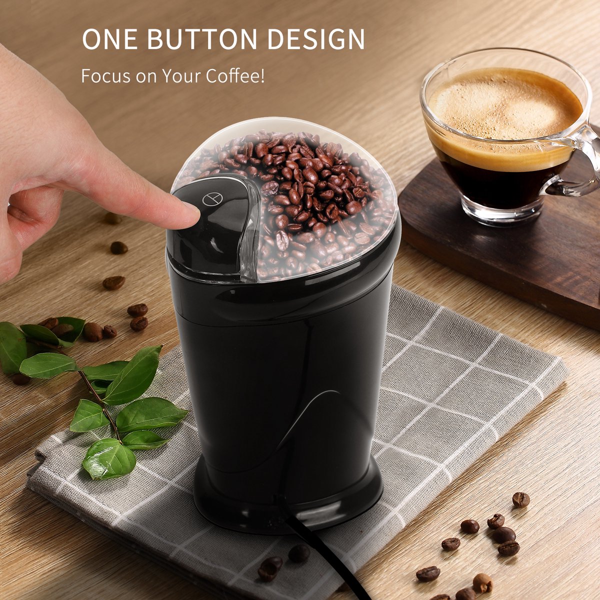Aigostar Breath 30CFR - Koffiemolen - koffiemaler - Coffee Grinder - koffiemolen electrisch - Elektrische Koffiebonen Maler - BPA-vrij - Zwart •