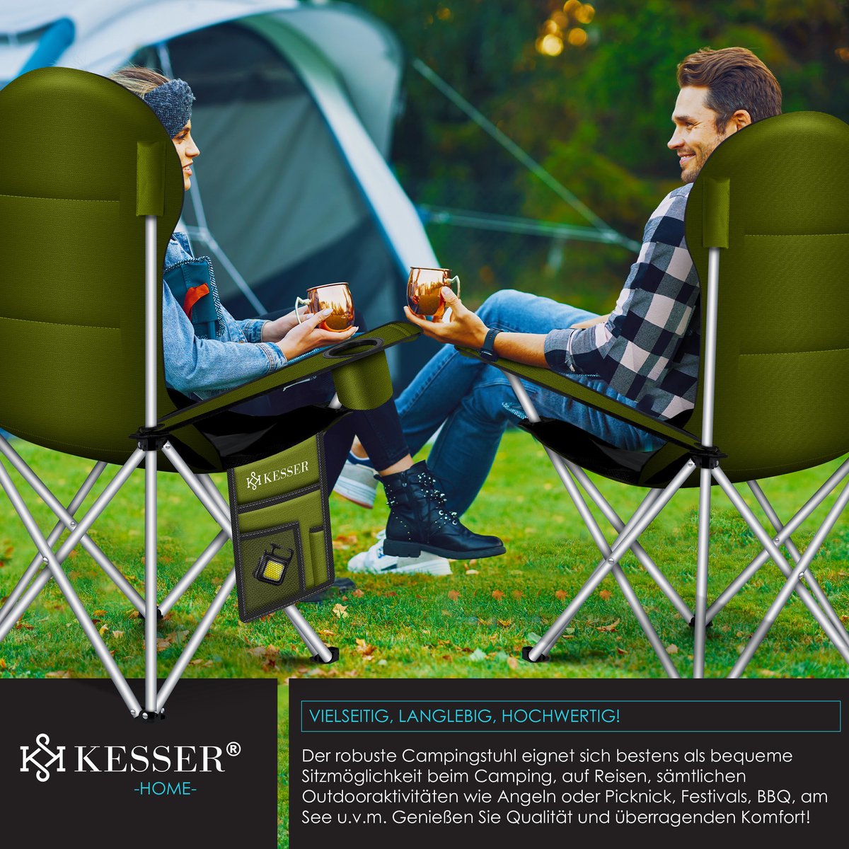 KESSER® Campingstoel - Visstoel - Vouwstoel - Khaki