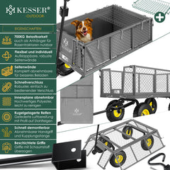 KESSER® Bolderkar - Bolderwagen tuinkar transportkar 700kg beladen tuinkar, incl. afneembaar zeil, luchtbanden gereedschapskar veelzijdig te gebruiken incl. handschoenen + dienblad
