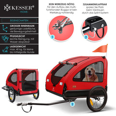 KESSER® Hondenfietskar tot 45 kg 3in1 Fietskar Hond - Rood