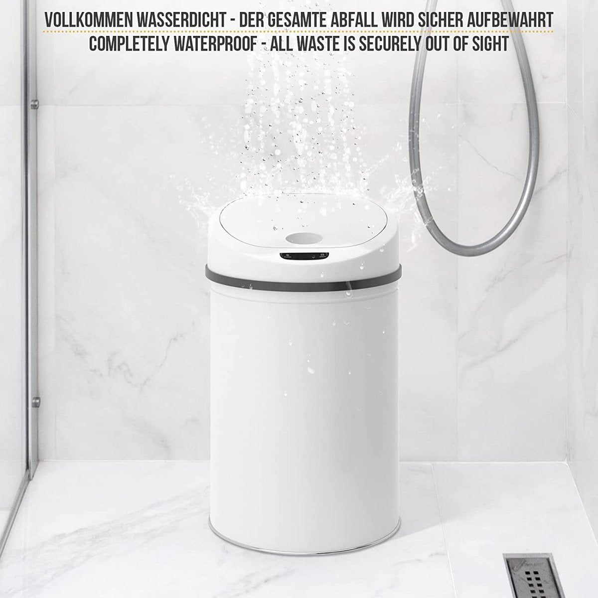 Jago- Vuilnisbak / Afvalbak met sensor - 50L - RVS - waterdicht met klemring - automatische prullenbak - Wit