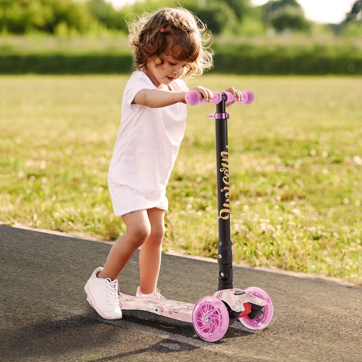 AREBOS - Kinderstep - Kinderstep 3 Wielen - 3-6 Jaar - 3 Lichtgevende Wielen - Jongens/Meisjes - Roze