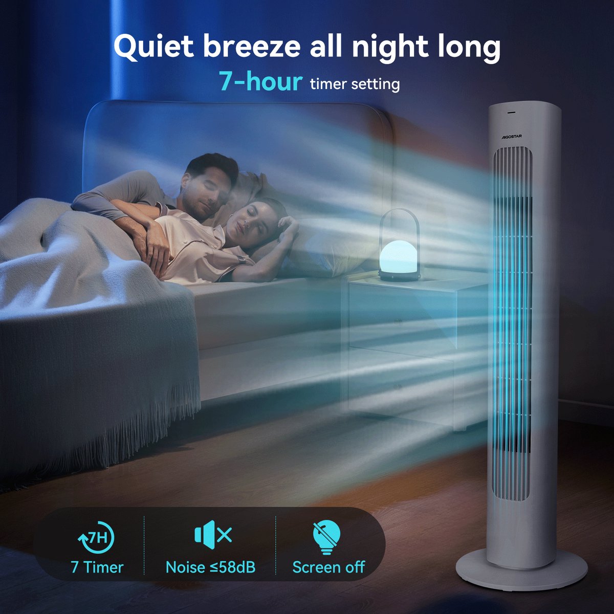Aigostar Robert 30I3A - Torenventilator - Staande Ventilator met afstandsbediening - timer - 86cm - 50W - Wit