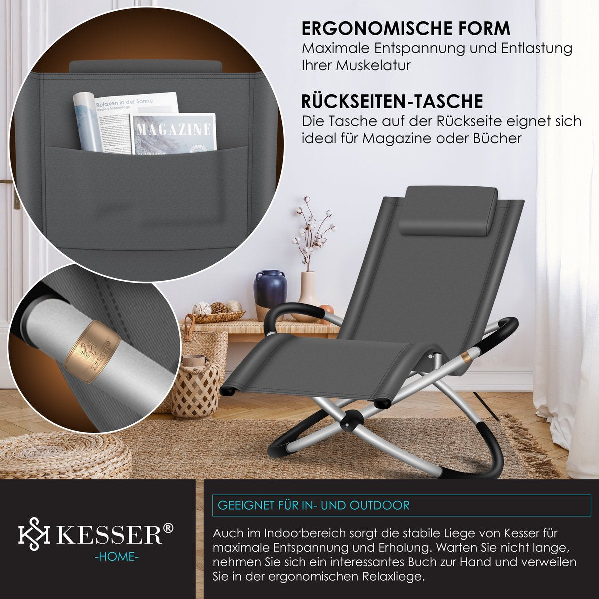 KESSER® Relaxstoel - Ligstoel - Tuinstoel - Weerbestendig - Antraciet