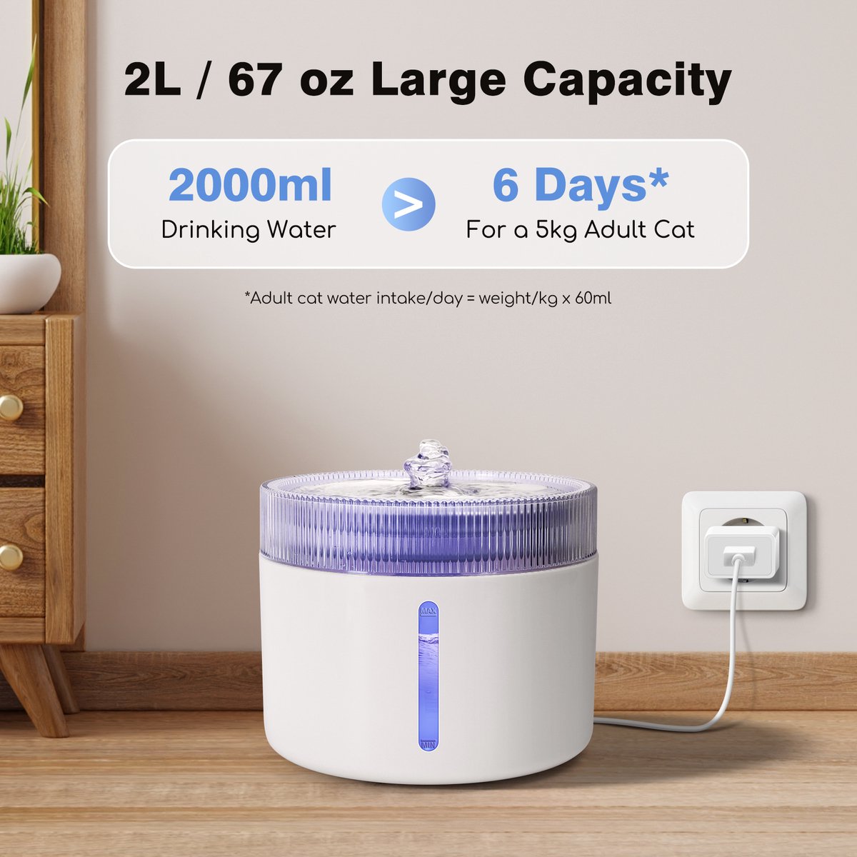 Nobleza Drinkfontein Kat - Kattenfontein - Drinkbak Kat - Waterdispenser Kat - 2L - wit •