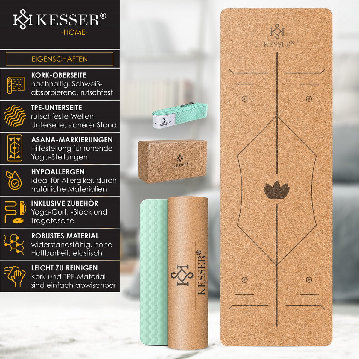 KESSER® Yoga Mat Extra Dik - 183x62cm - Antislip - Mintgroen