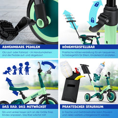 KIDIZ® Loopfiets 6in1 voor Jongens en Meisjes van 1 tot 5 jaar - Driewieler voor Kinderen tot 25 kg Kinderfiets - Groen