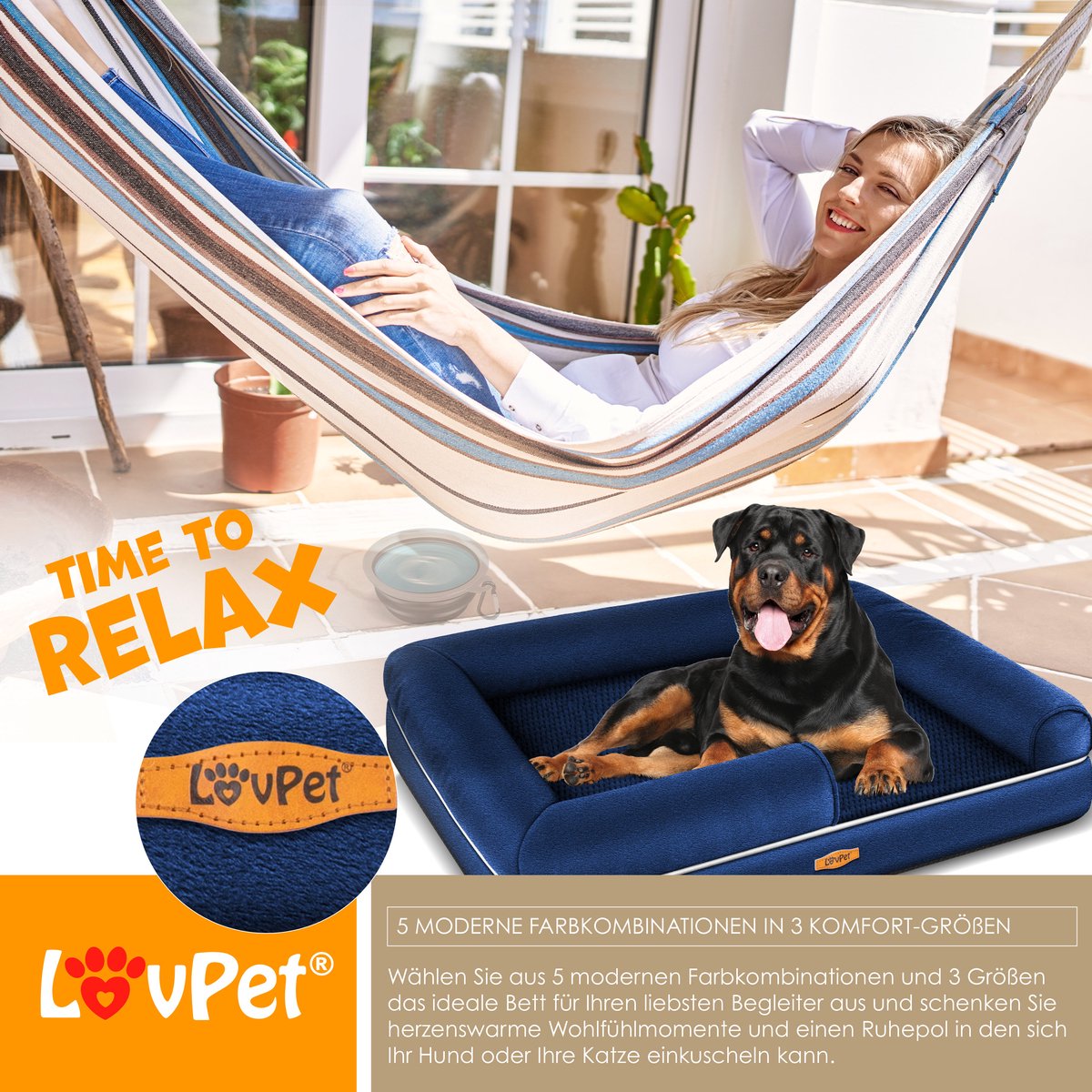 LovPet® Hondenmand Orthopedisch Hondenbed Hondenkussen Relax, Inclusief Kom + 3X Kauwbotten, Hondenbank voor Kleine, Middelgrote & Grote Honden, Hoes Afneembaar en Wasbaar - M (91 x 71 x 25 cm), Marineblauw