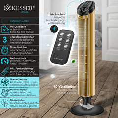 KESSER® Torenventilator - Fluisterstil - Oscillatie - Goud •