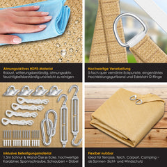 KESSER® Schaduwdoek 5x5m - Zonnezeil - Waterafstotend - Zand