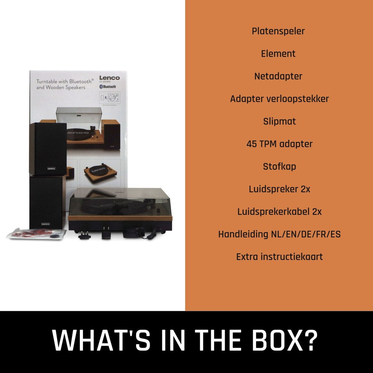 Lenco Platenspeler met Bluetooth - Twee externe Speakers - Auto-stop - LS-300WD - Hout