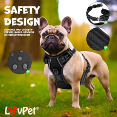 LOVPET® Reflecterende Hondentuigje - No pull & choke Hondenharnas - Anti-trek tuig - Verstelbaar Harnas met Handvat - inclusief Buideltasje - Zwart - M