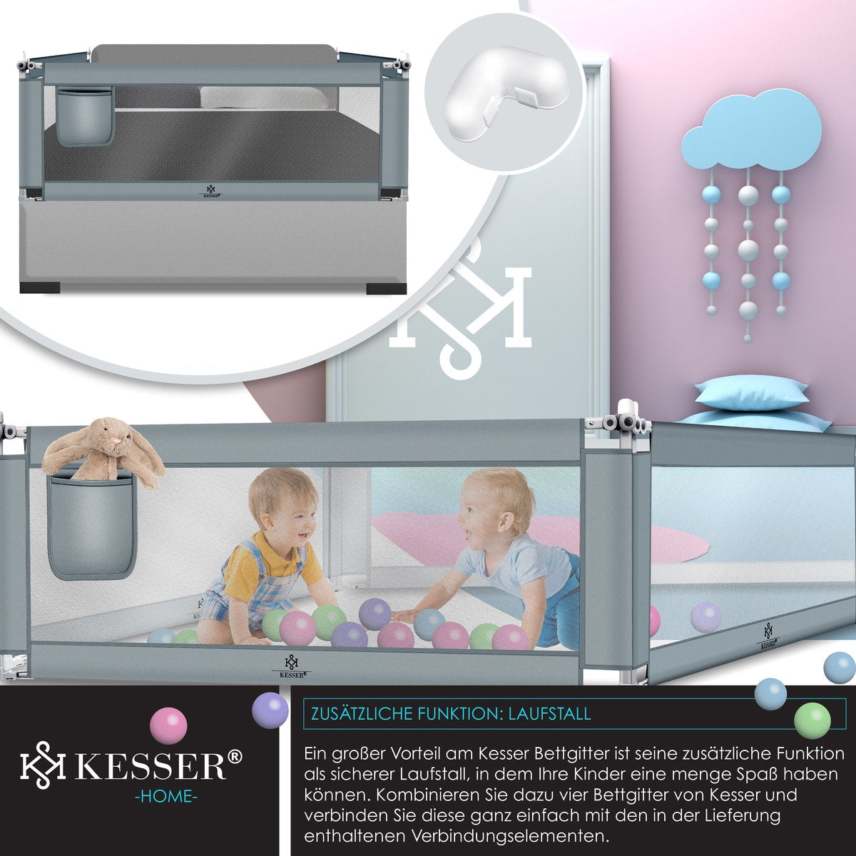 KESSER® Bedhekje - Kinderbedhek - Babybedhek - 150cm - Lichtgrijs