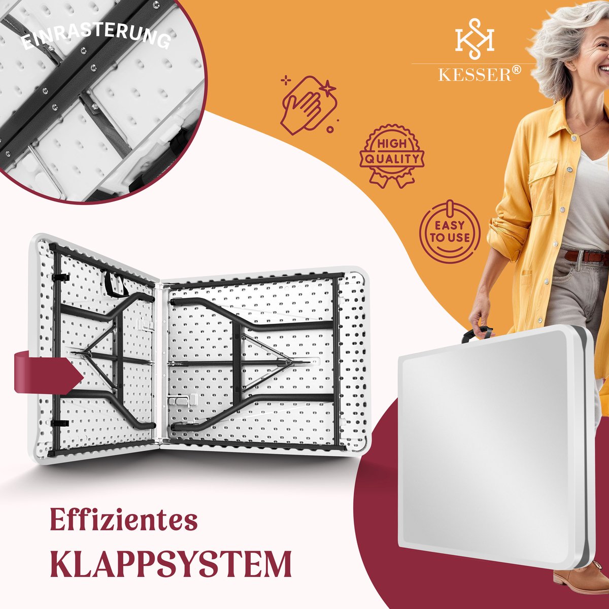 KESSER® Inklapbare Tafel - Campingtafel - Klaptafel - 183x76cm - Wit