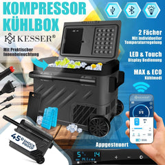 KESSER® compressor elektrische koelbox | 41Liter Campingvriezer met LED-touchscreen | Met app-bediening en koelelementen, USB-poort, 12/24 V, 230 V | Koelbox voor auto's en vrachtwagens tot -20 °C