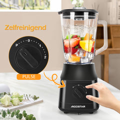 Aigostar Blender - Glazen Kan - Smoothie Maker - 1,5L - 600W - Zwart
