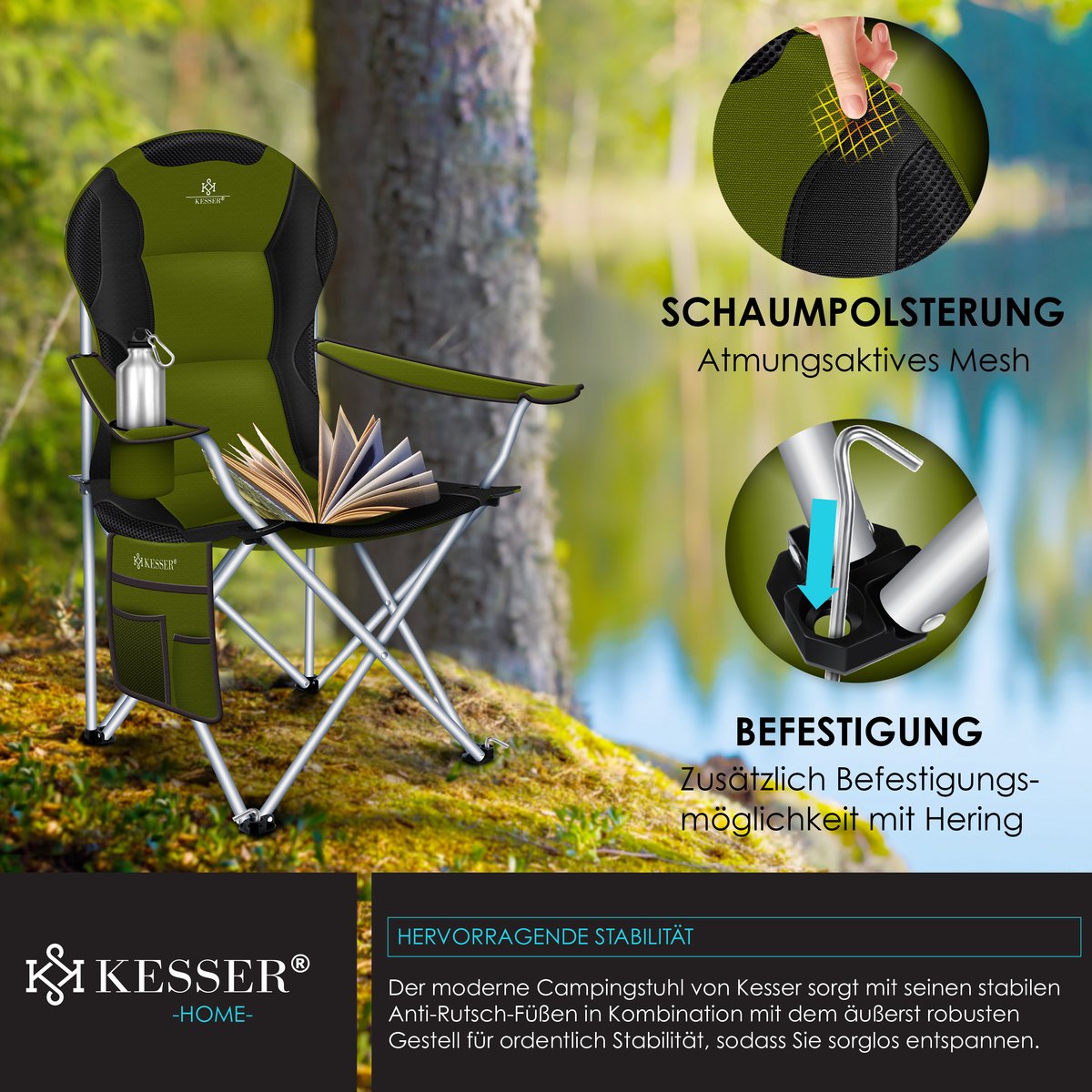 KESSER® Campingstoel - Visstoel - Vouwstoel - Khaki