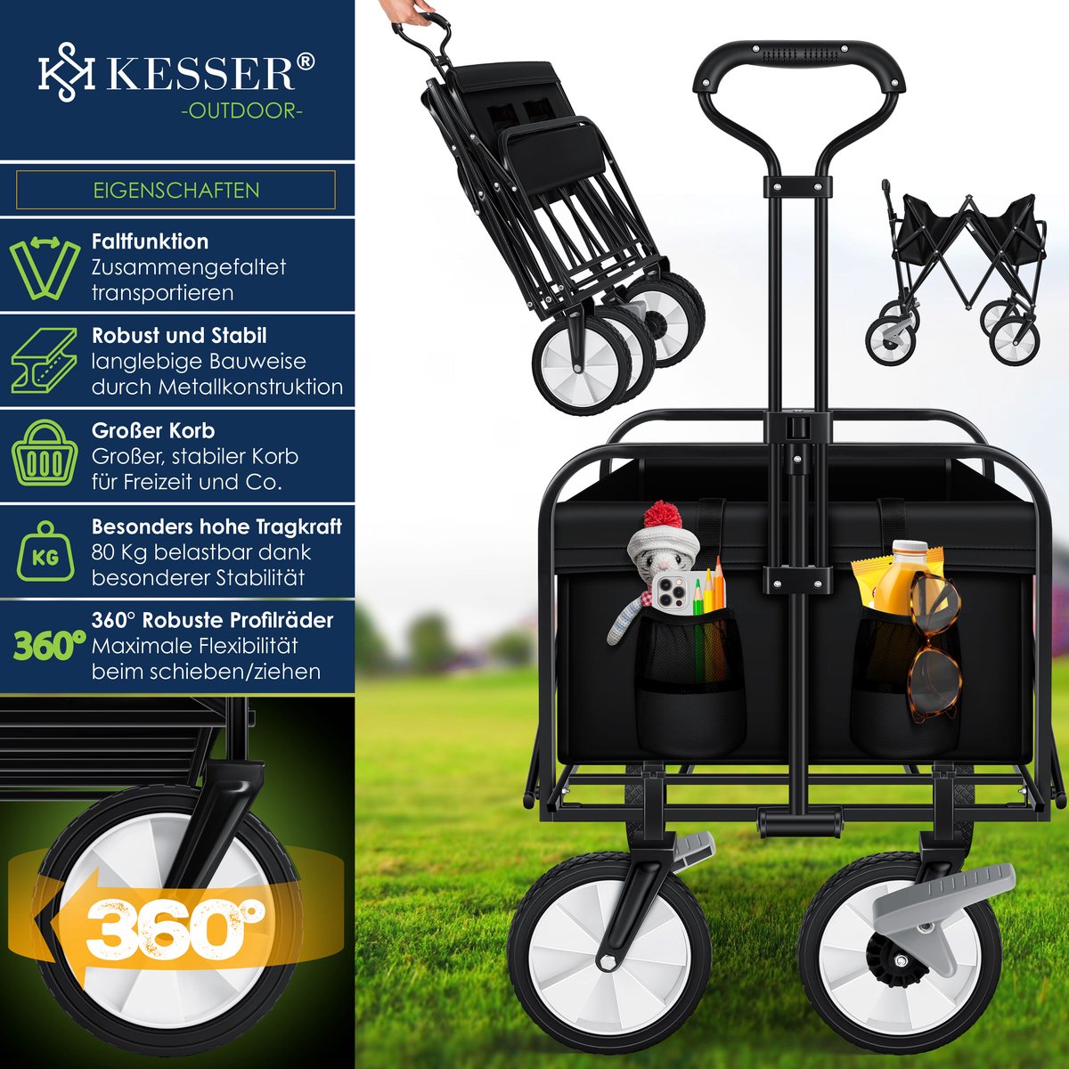 KESSER® Bolderkar - Opvouwbaar - Bolderwagen  - Zwart