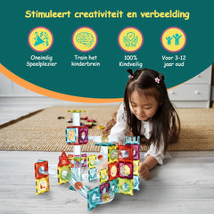 Magnetic Tiles - Speelgoed - 100 Stuks - Knikkerbaan - Magnetische Tegels - Montessori - Bouwstenen - Blokken - Magna Wereld - Voor 3, 4, 5, 6, 7, 8, 9 Jaar - Kinderen - Olvy