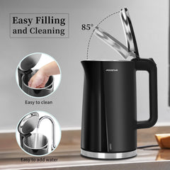 Waterkoker - Retro - met LED - Elektrisch - 1.7L - 2200W - Zwart