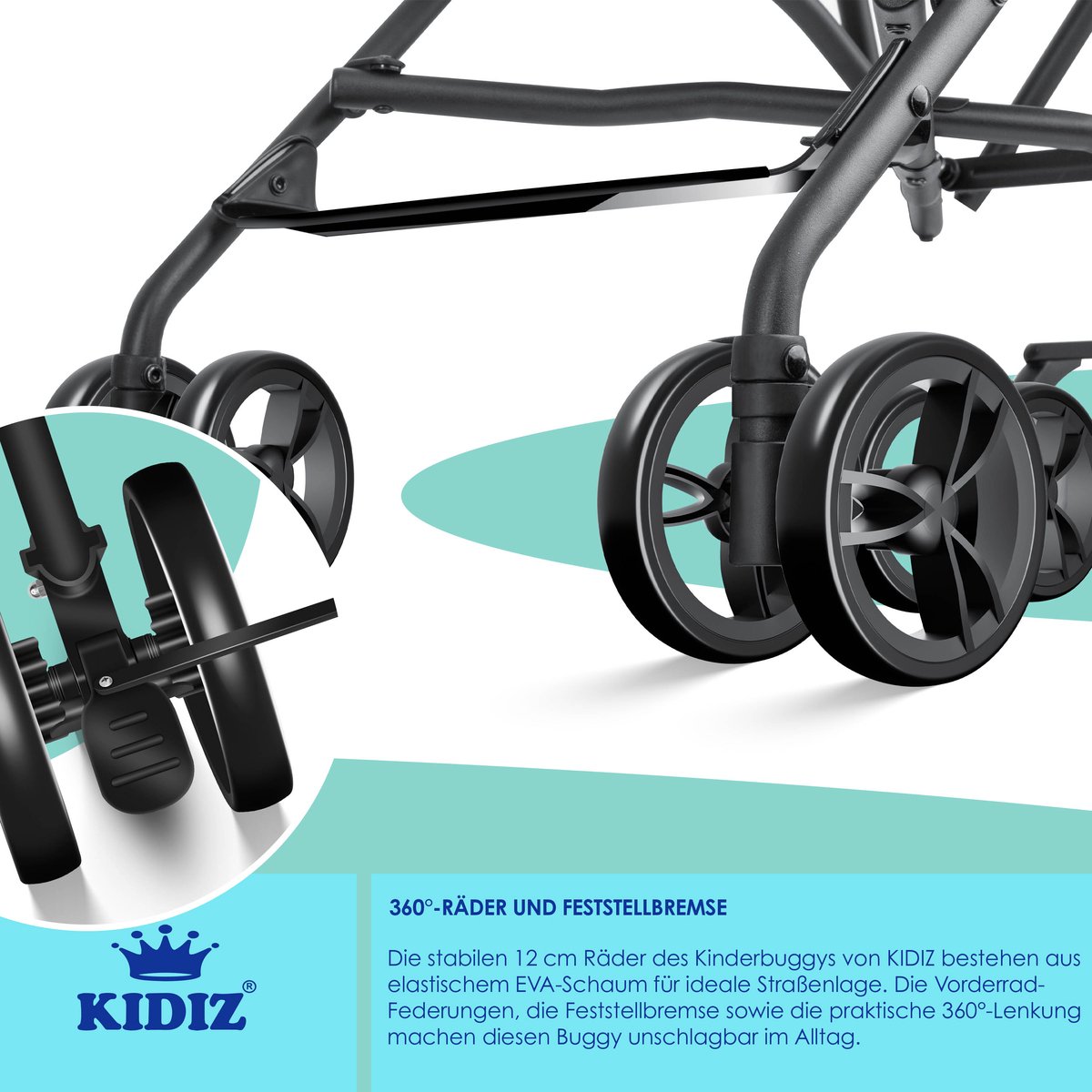 KIDIZ® Kinderwagen - Wandelwagen - Kinderbuggy - Antraciet
