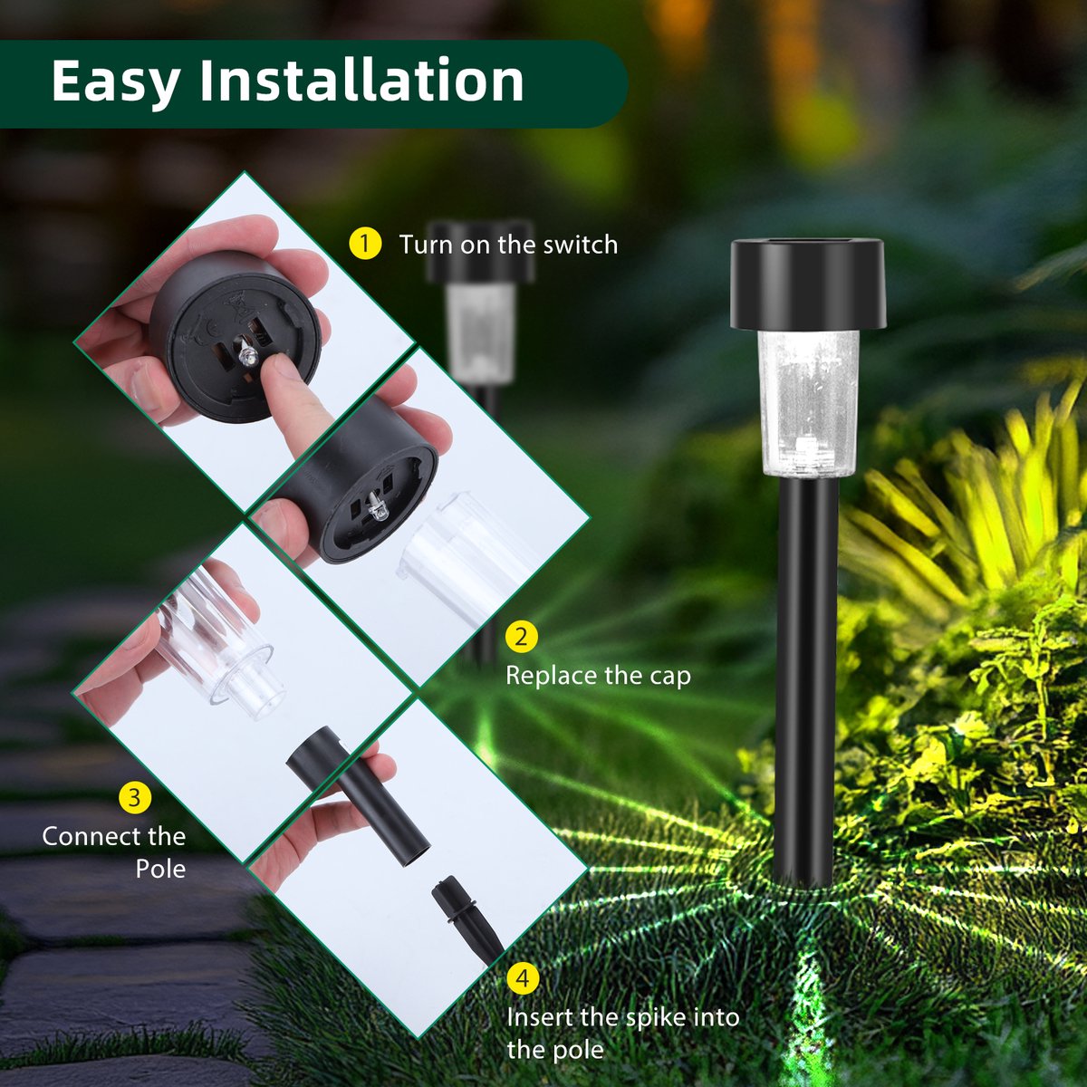 Aigostar Solar Tuinfakkels - 12 stuks - 29,5cm - Tuinverlichting op zonne-energie - IP44 - Tuinlantaarns - Padverlichting - 6500K