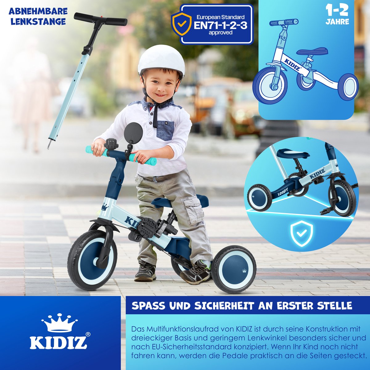 KIDIZ® Loopfiets 6in1 - Driewieler - Kinderfiets - 1-5 Jaar - Blauw