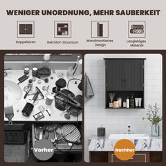 COSTWAY Hangkast, medicijnkast, wandkast met dubbele deur, badkamerkast, keukenkast, onderkast met verstelbare plank, kast voor badkamer, keuken, entree (zwart)