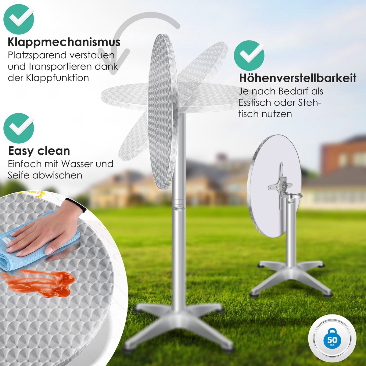 KESSER® Bartafel - Bistrotafel - Verstelbaar - 70-110cm - Zilver •
